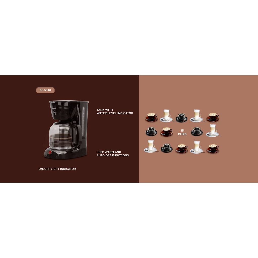 SOGO Human Technology Drip 15 Coffee maker Black Cup volume=15 Glass CAF-SS-5640