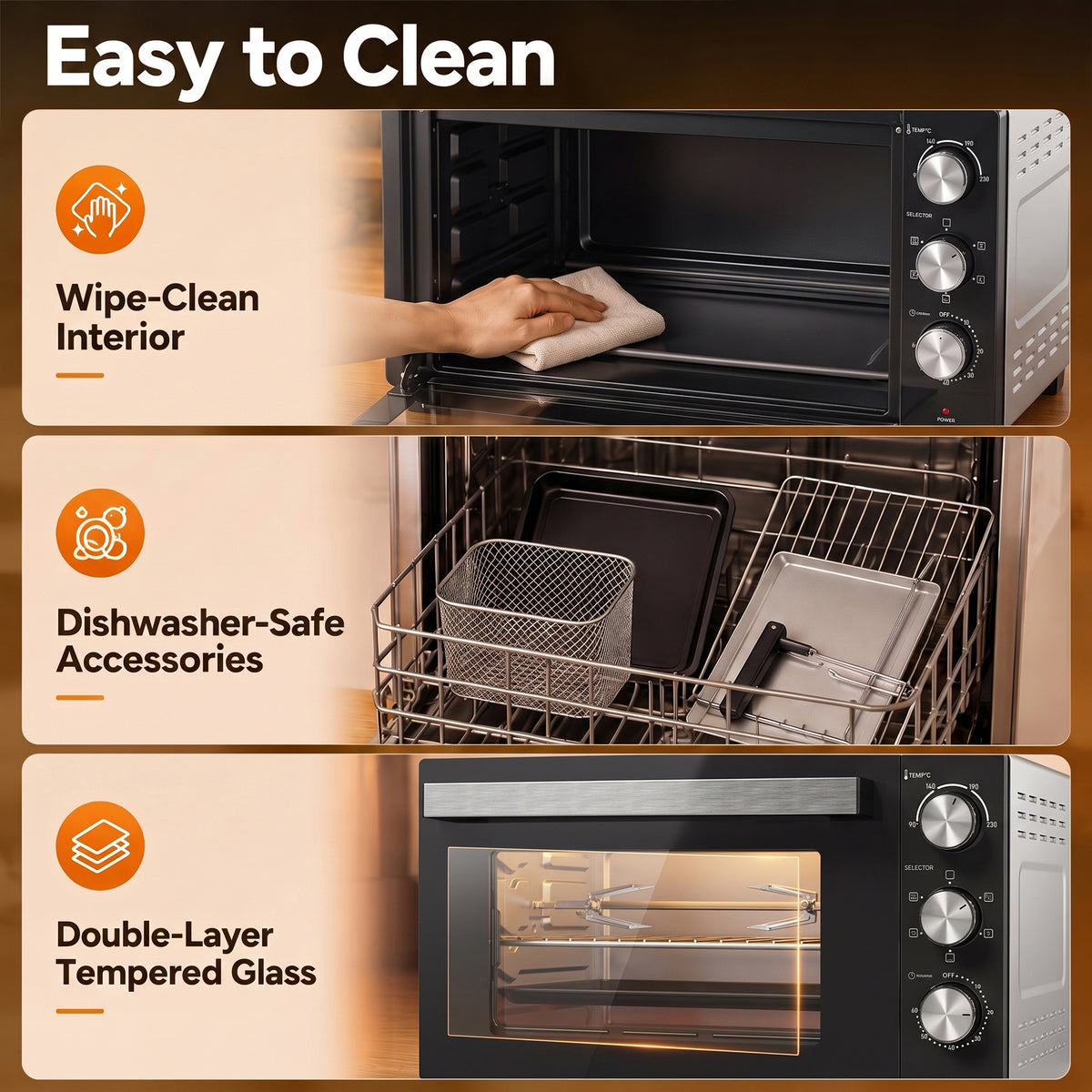 Mini-Four avec Broche Rotative 36L 1500 W, Four à Convection Multifonction, Chaleur Tournante, Minuterie 60 min, Argenté