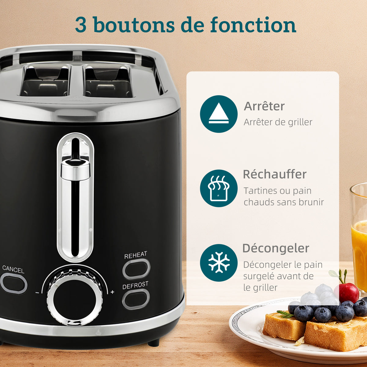 Ensemble bouilloire et grille-pain, bouilloire en acier inoxydable 1,7 L et 2200 W et grille-pain à 2 tranches, noir-7