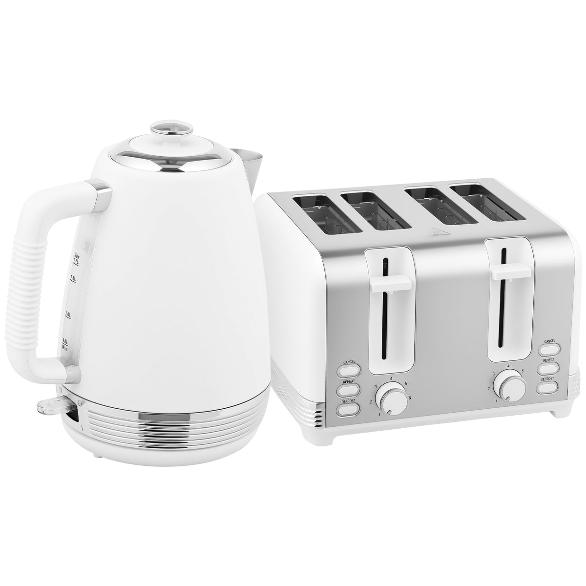 Ensemble bouilloire et grille-pain, bouilloire en acier inoxydable 1,7 L et 2200 W et grille-pain à 4 tranches, blanc