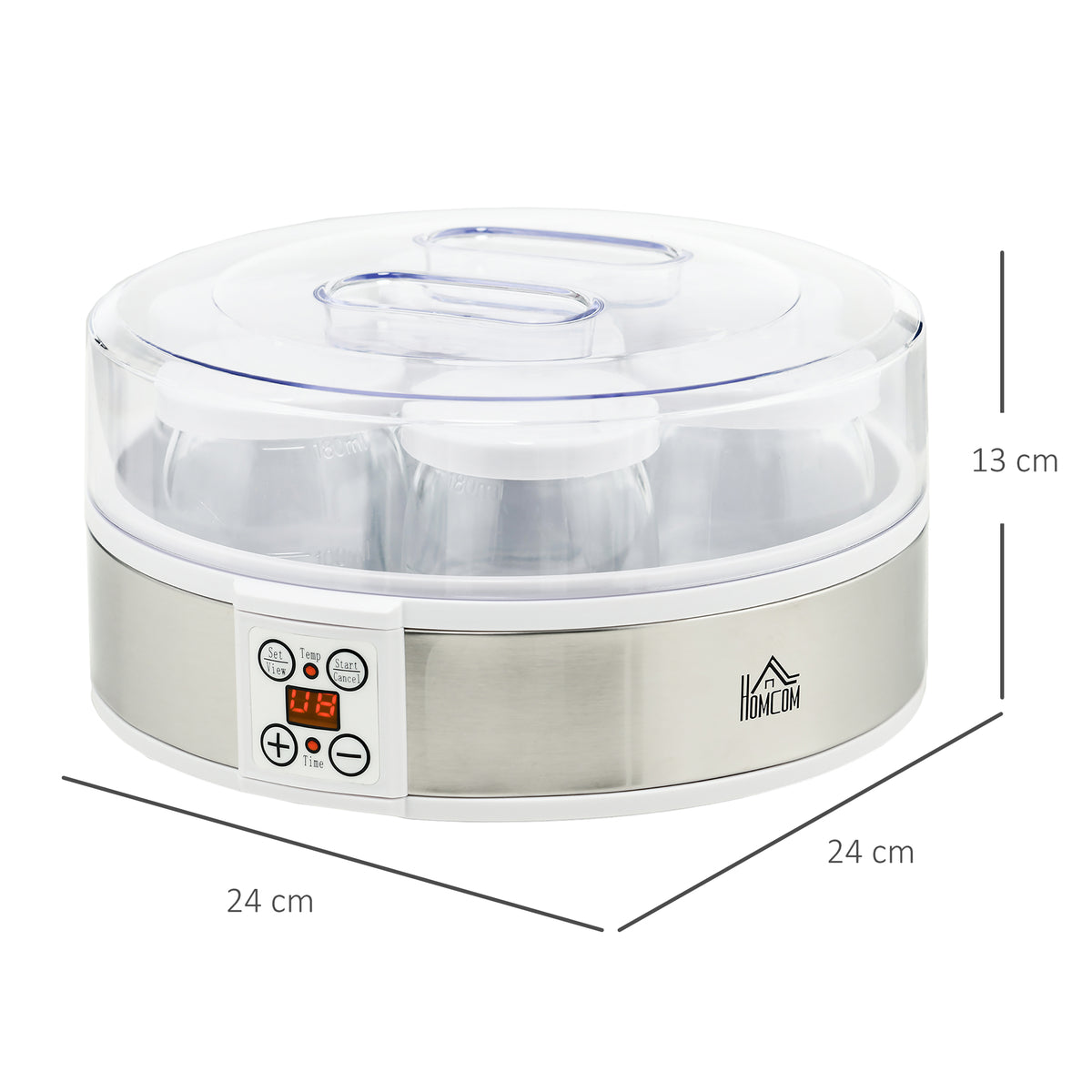 Yaourtière 7 pots de 180ml machine à yaourt électrique en acier inoxydable thermostat réglable 24 x 24 x 13 cm blanc