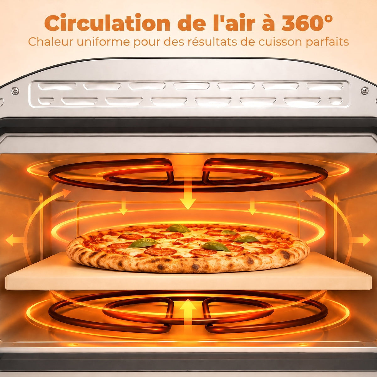Four à Pizza Électrique d'Intérieur 2200 W jusqu'à 430°C, Pierre en Céramique Ø30,5 cm, Minuteur 60 min, Noir