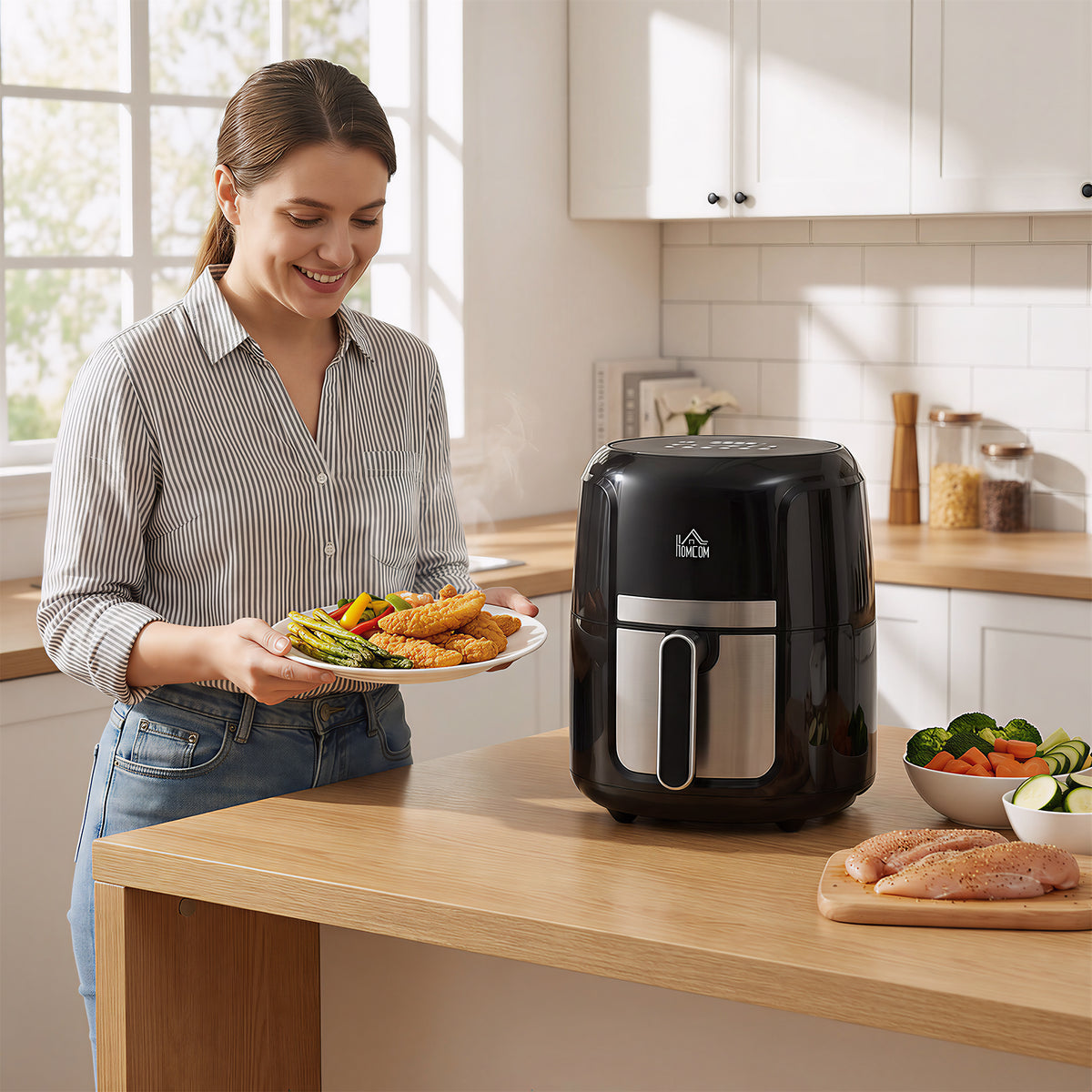 Friteuse sans huile 4 L, air fryer 1300 W 12 programmes, écran tactile, température réglable, panier antiadhésif, noir