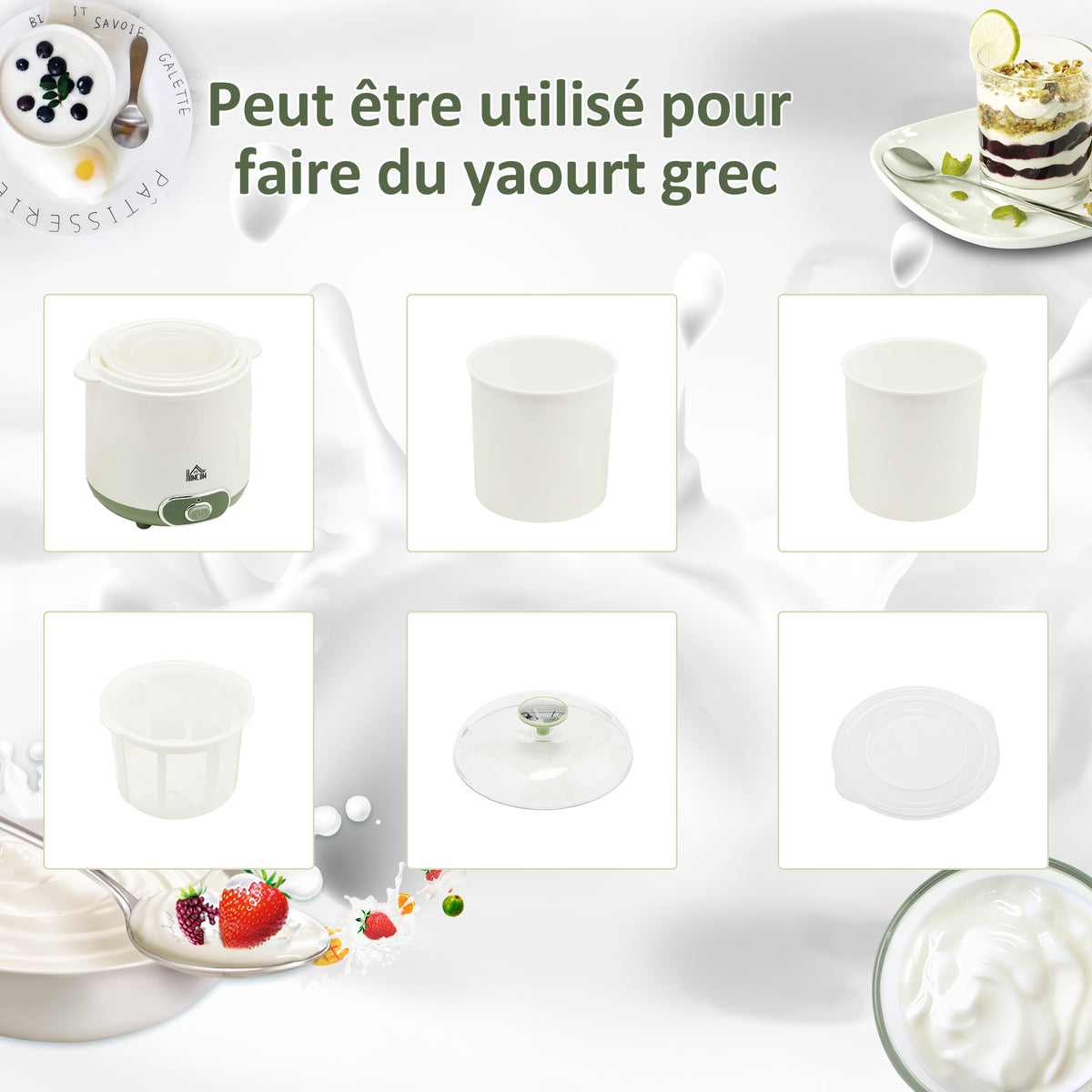 Yaourtière électrique avec 2 récipients de 1,5L filtre pour yaourt grec et 2 couvercles, puissance 20W blanc