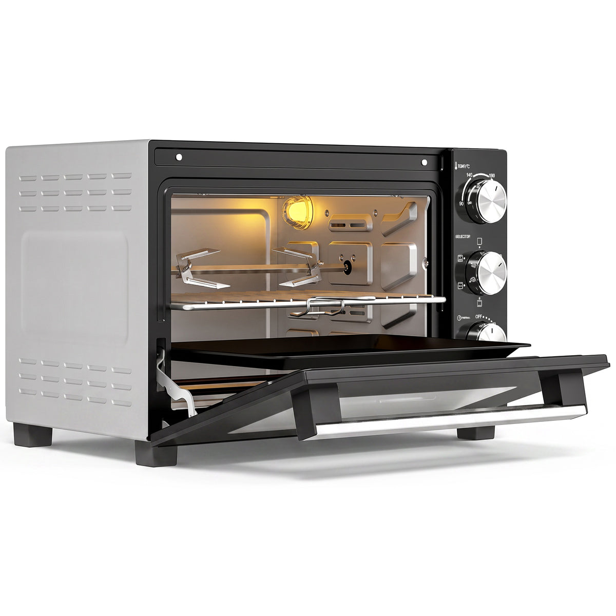 Mini-Four avec Broche Rotative 36L 1500 W, Four à Convection Multifonction, Chaleur Tournante, Minuterie 60 min, Argenté