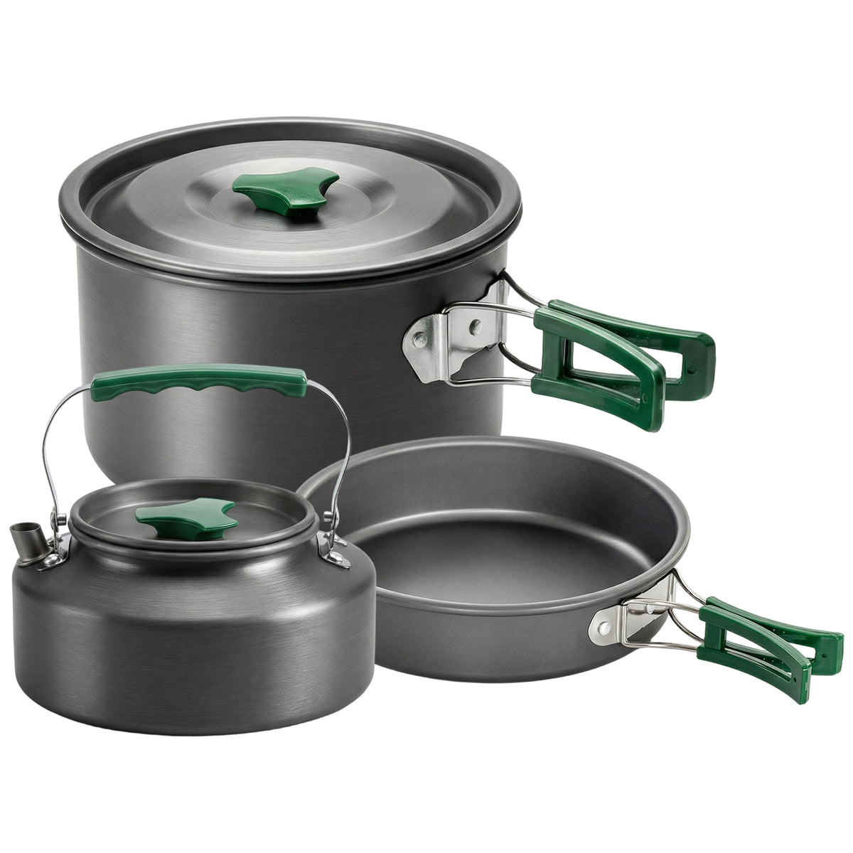 Kit de Casseroles Camping en Aluminium 11 Pcs, avec Sac de Rangement et Poignées Anti-Brûlures, Ø19x10cm, Gris