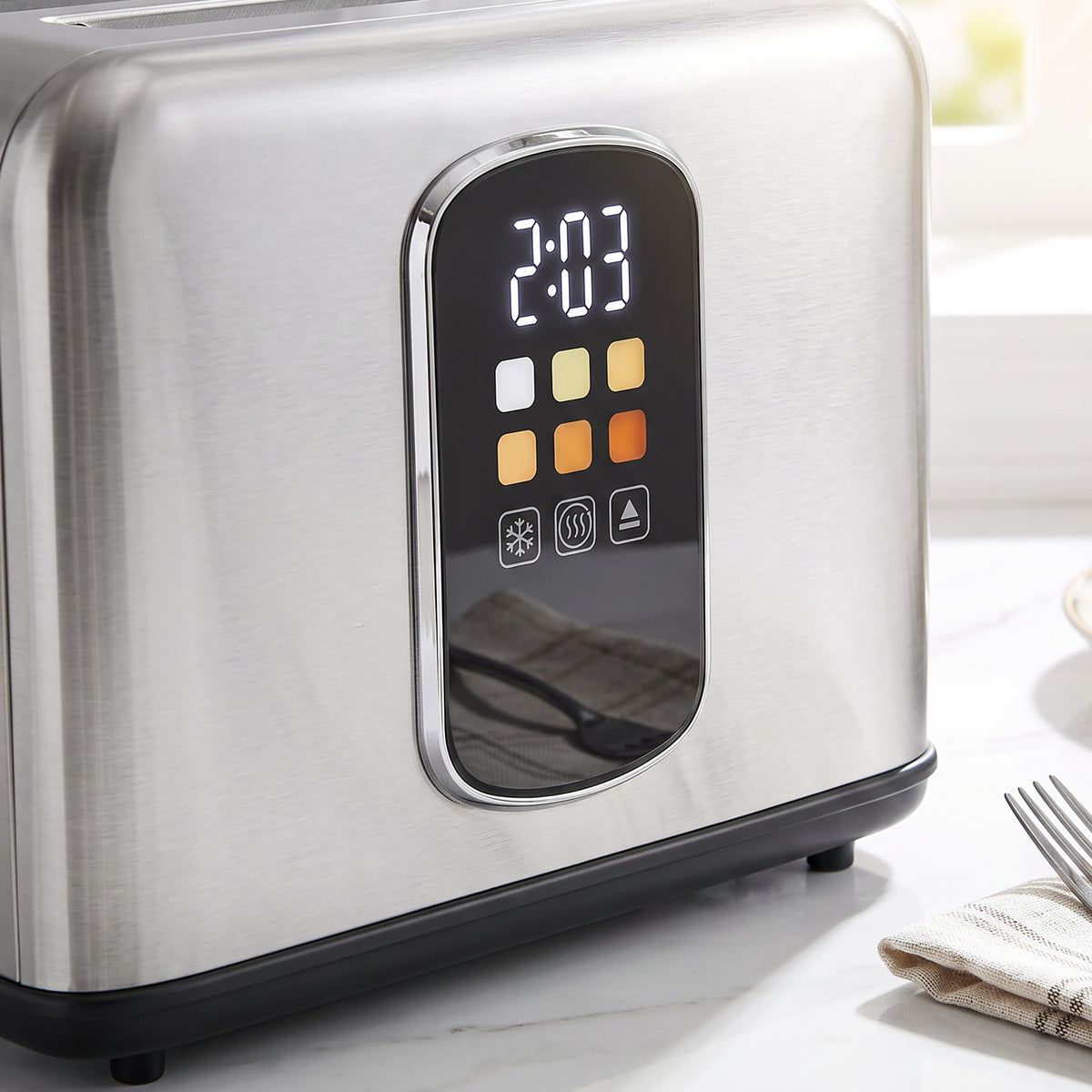 Ensemble Bouilloire et Grille-Pain en Inox, Bouilloire 2200W 1,5L, Grille-Pain 2 Tranches, Écran Tactile LED, Argenté