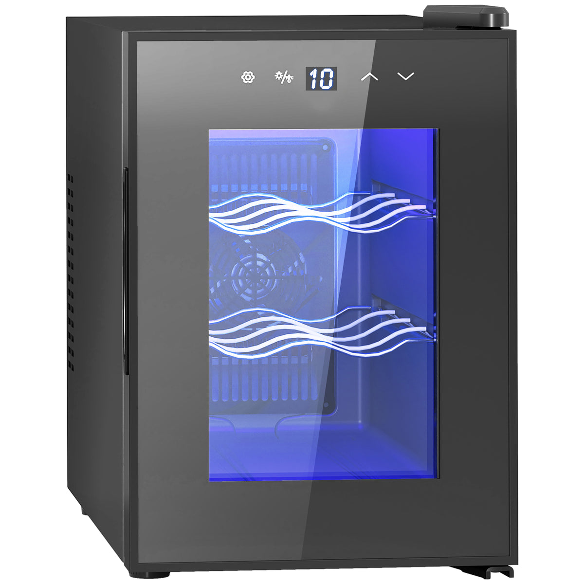 Cave à vin 6 bouteilles 17L haute performance température réglable 8-18° avec lumière LED panneau contrôle tactile noir