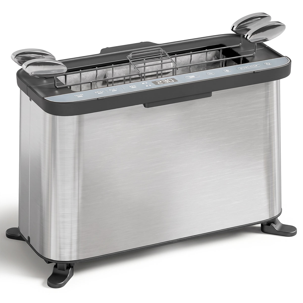 Mini-Four Électrique 3-en-1 1700 W, Grille-Pain à Fente Longue, Gril de Table 4,9L, Écran LED, Minuterie 60 min, Argenté