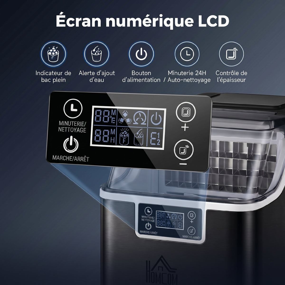 Machine à glaçons, 20 kg en 24h, 24 glaçons en 14-18 min, ice maker avec fonction autonettoyante, 25,2x36x37,1cm, noir