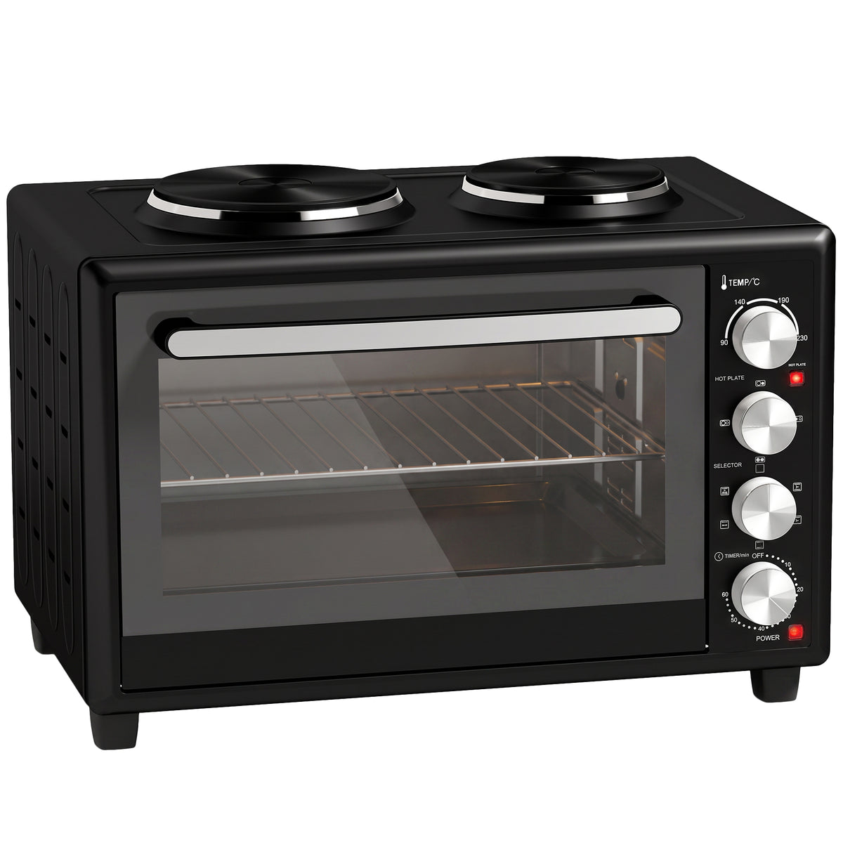 Mini-Four avec 2 Plaques de Cuisson et Broche Rotative 46L 2850 W, Four à Convection Multifonction, Minuterie, Noir