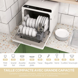 Mini lave-vaisselle 4 couverts 5 programmes réservoir d'eau 6L commande tactile affichage LED 45 x 44 x 45,8 cm blanc