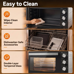 Mini-Four avec Broche Rotative 36L 1500 W, Four à Convection Multifonction, Chaleur Tournante, Minuterie 60 min, Argenté