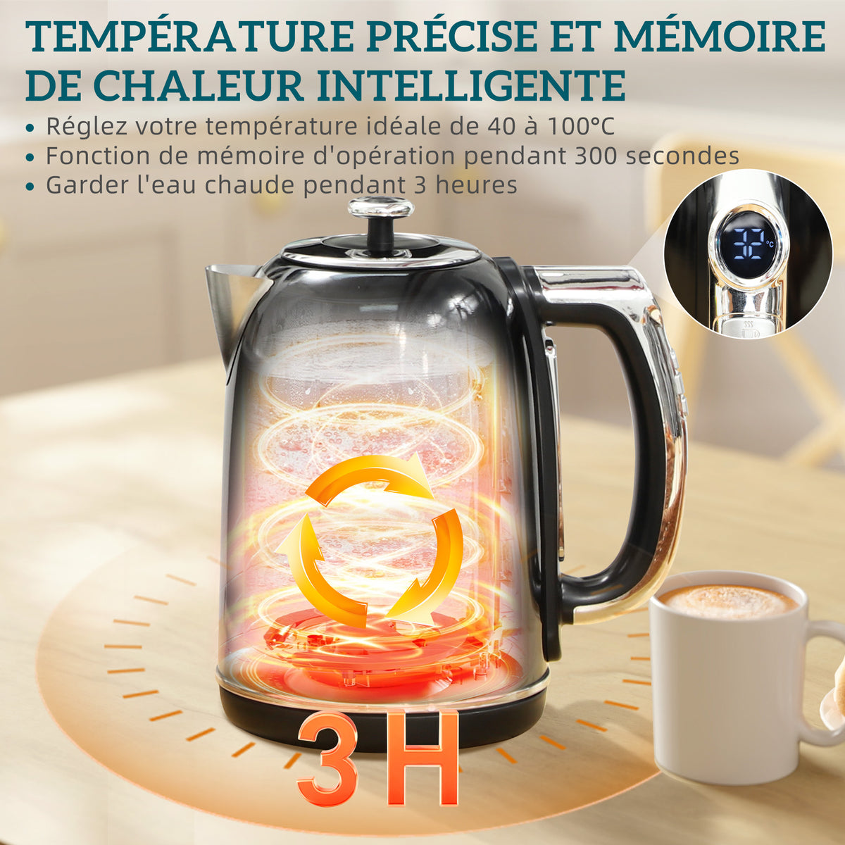 Ensemble bouilloire et grille-pain, bouilloire en acier inoxydable 1,7 L et 2200 W et grille-pain à 2 tranches, noir-4