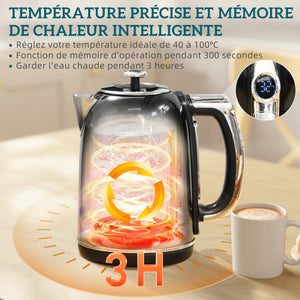 Ensemble bouilloire et grille-pain, bouilloire en acier inoxydable 1,7 L et 2200 W et grille-pain à 2 tranches, noir-4