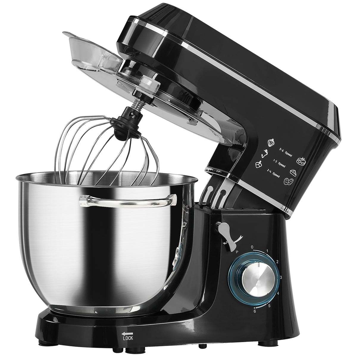 Robot Pâtissier 1400 W, Robot Pétrin Professionnel 7 L avec 6+P Vitesses, Crochet Pétrisseur, Noir