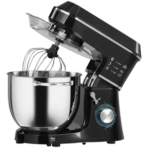 Robot Pâtissier 1400 W, Robot Pétrin Professionnel 7 L avec 6+P Vitesses, Crochet Pétrisseur, Noir