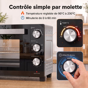 Mini-Four avec Broche Rotative 36L 1500 W, Four à Convection Multifonction, Chaleur Tournante, Minuterie 60 min, Argenté