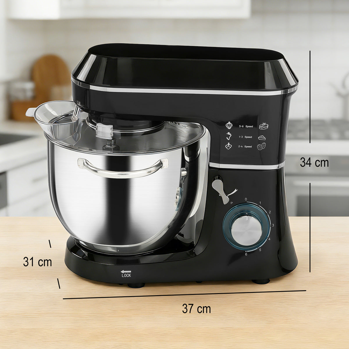 Robot Pâtissier 1400 W, Robot Pétrin Professionnel 7 L avec 6+P Vitesses, Crochet Pétrisseur, Noir