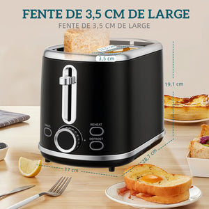 Ensemble bouilloire et grille-pain, bouilloire en acier inoxydable 1,7 L et 2200 W et grille-pain à 2 tranches, noir-5