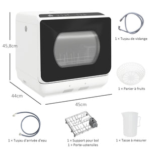 Mini lave-vaisselle 4 couverts 5 programmes réservoir d'eau 6L commande tactile affichage LED 45 x 44 x 45,8 cm blanc