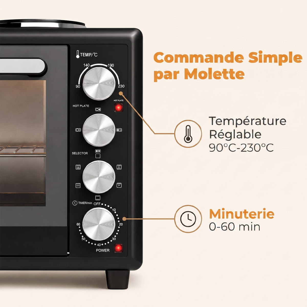 Mini-Four avec 2 Plaques de Cuisson et Broche Rotative 46L 2850 W, Four à Convection Multifonction, Minuterie, Noir