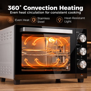 Mini-Four avec Broche Rotative 36L 1500 W, Four à Convection Multifonction, Chaleur Tournante, Minuterie 60 min, Argenté