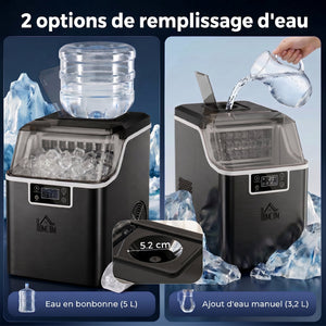 Machine à glaçons, 20 kg en 24h, 24 glaçons en 14-18 min, ice maker avec fonction autonettoyante, 25,2x36x37,1cm, noir