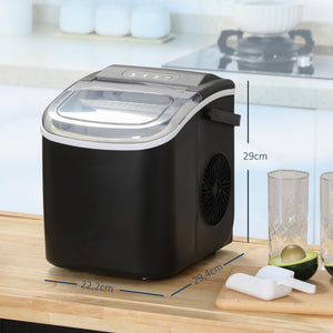 Machine à glaçons, 12kg en 24h, 9 glaçons en 6-12 minutes, ice maker avec poignée, panier et pelle, 22,2x29,4x29cm, noir