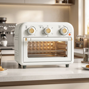Four Friteuse à Air Chaud 12L, Four à Air Chaud Convection 1200 W avec Plaque de Cuisson, Panier de Friture, Crème