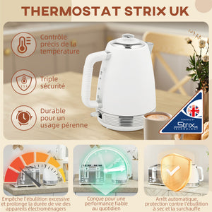 Ensemble bouilloire et grille-pain, bouilloire en acier inoxydable 1,7 L et 2200 W et grille-pain à 4 tranches, blanc