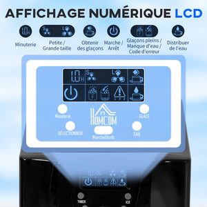 Machine à glaçons avec distributeur d'eau, ice maker, 12kg en 24h, 9 glaçons en 6-10 minutes, 25,2x38,9x36,3cm, noir