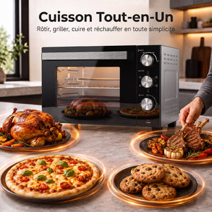 Mini-Four avec Broche Rotative 36L 1500 W, Four à Convection Multifonction, Chaleur Tournante, Minuterie 60 min, Argenté
