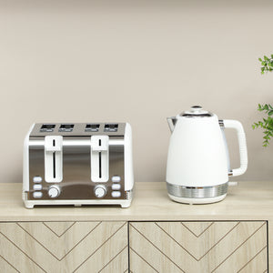 Ensemble bouilloire et grille-pain, bouilloire en acier inoxydable 1,7 L et 2200 W et grille-pain à 4 tranches, blanc