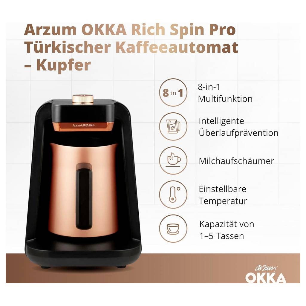 arzum ESPRESSOKANNE mit MILCHAUFSCHÄUMER Coffee maker Bronze Cup volume OK0026-B
