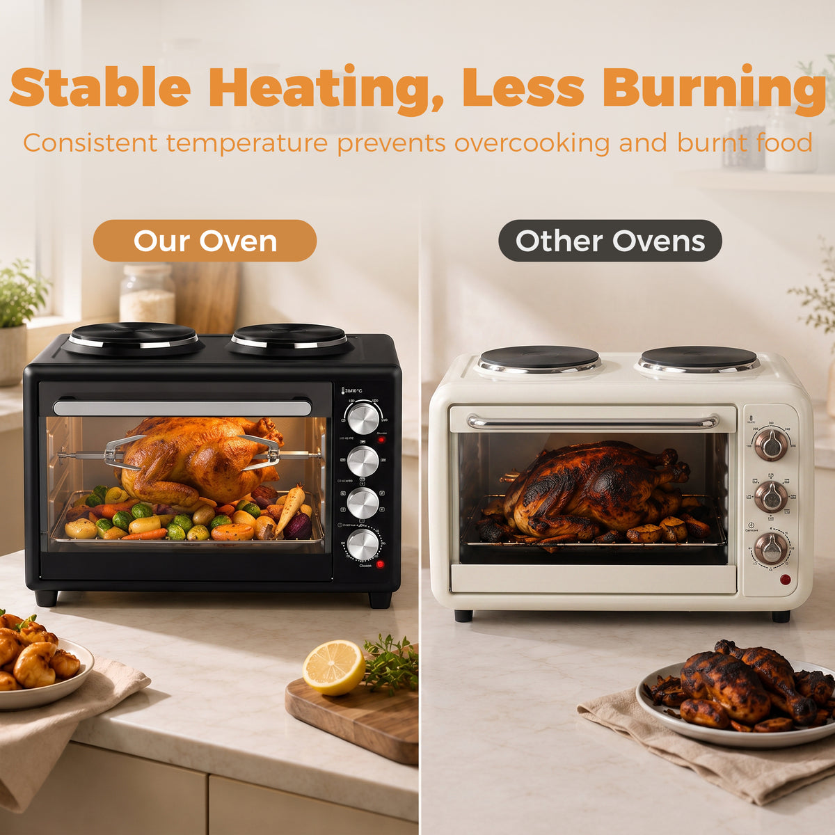 Mini-Four avec 2 Plaques de Cuisson et Broche Rotative 46L 2850 W, Four à Convection Multifonction, Minuterie, Noir