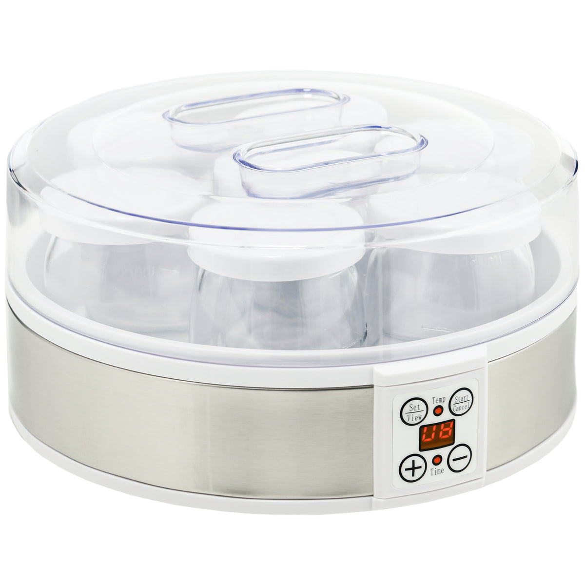 Yaourtière 7 pots de 180ml machine à yaourt électrique en acier inoxydable thermostat réglable 24 x 24 x 13 cm blanc