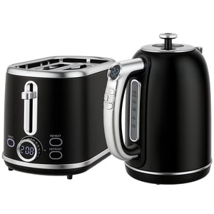 Ensemble bouilloire et grille-pain, bouilloire en acier inoxydable 1,7 L et 2200 W et grille-pain à 2 tranches, noir-0