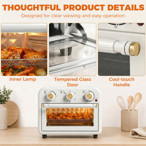 Four Friteuse à Air Chaud 12L, Four à Air Chaud Convection 1200 W avec Plaque de Cuisson, Panier de Friture, Crème