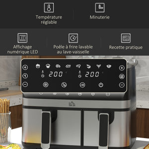 Friteuse à air sans huile, Air Fryer, double compartiment 8,5 L, 2700 W - 8 programmes, température réglable, minuterie