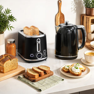 Ensemble bouilloire et grille-pain, bouilloire en acier inoxydable 1,7 L et 2200 W et grille-pain à 2 tranches, noir-1