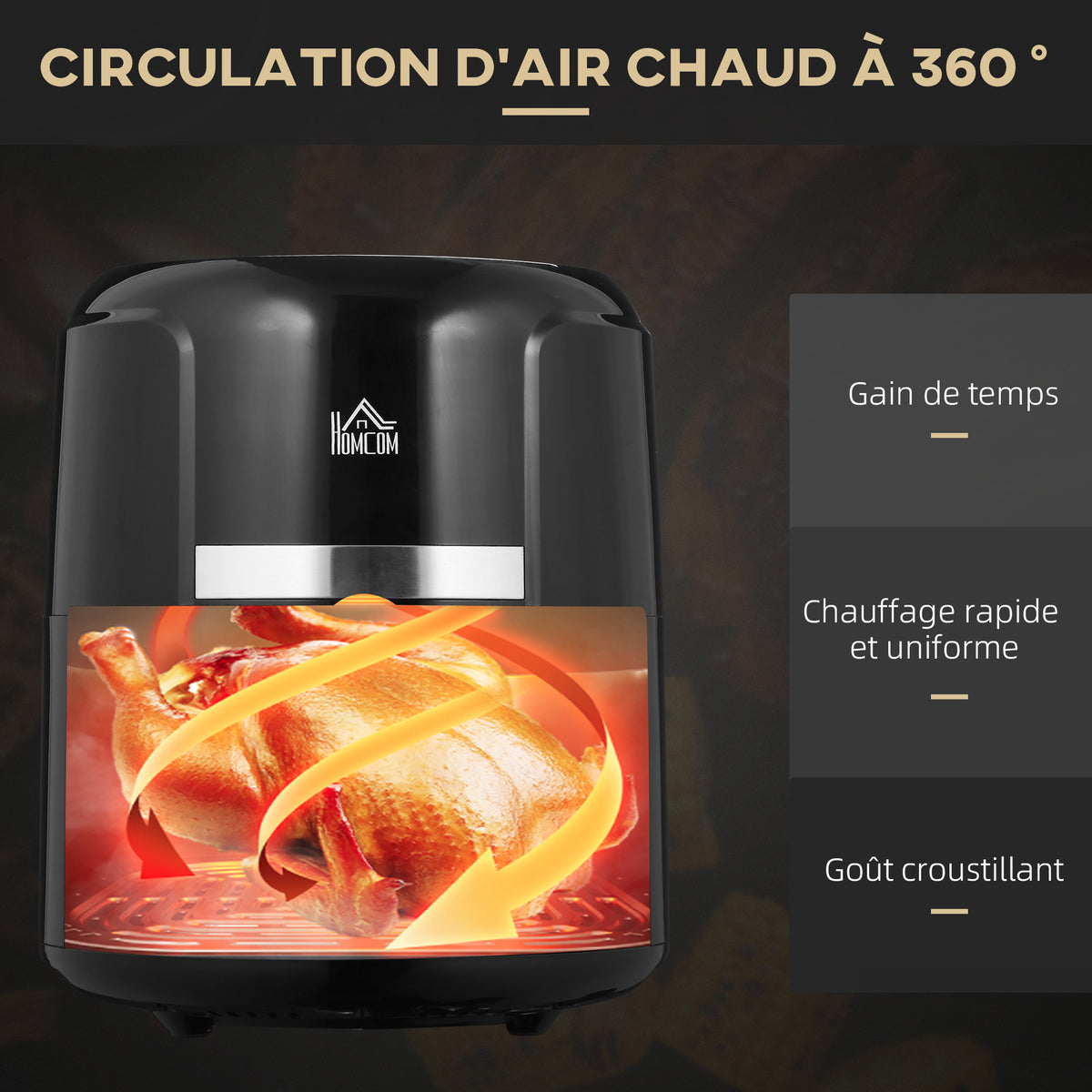 Friteuse sans huile 4 L, air fryer 1300 W 12 programmes, écran tactile, température réglable, panier antiadhésif, noir