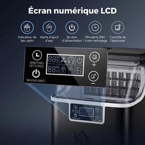 Machine à glaçons, 20 kg en 24h, 24 glaçons en 14-18 min, ice maker avec fonction autonettoyante, 25,2x36x37,1cm, noir